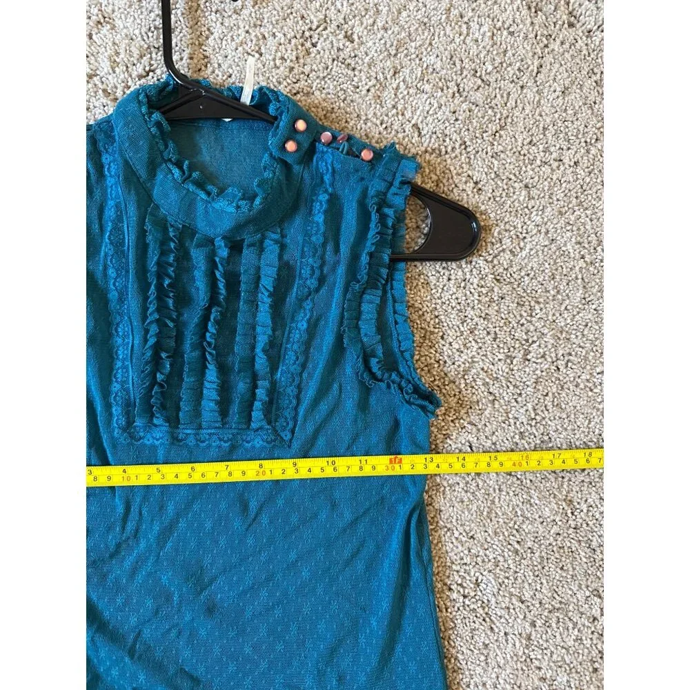 Free People‎ Women's Sleeveless Tunic Top Vintage Sheer Lace Ruffle Babydoll